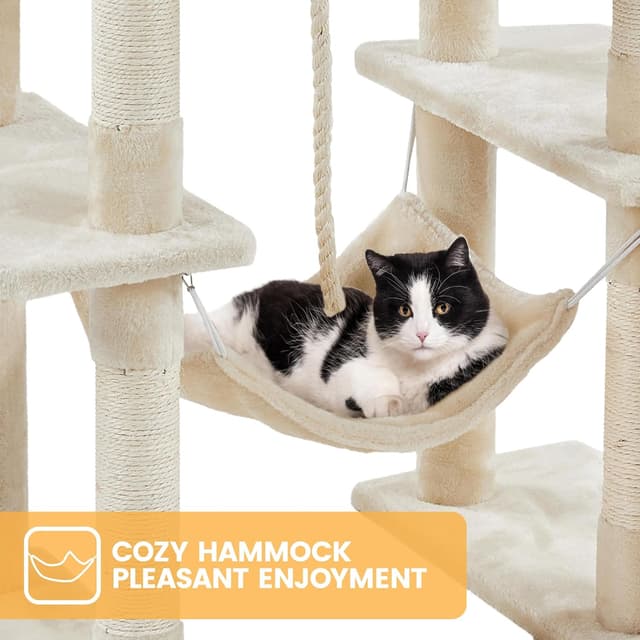 Detalle 1 de Yaheetech Arbre à Chat Géant 209 cm avec poteaux en sisal, 2 perchoirs, niches et hamac