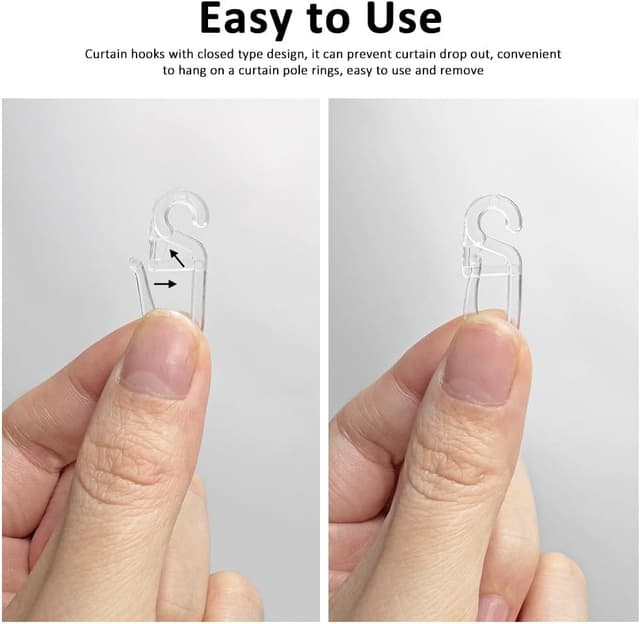 Detalle de JIADEXIN Gardinenhaken Set (100 Stück) – transparente Überklipshaken mit 6-mm-Öse für Vorhangstangen