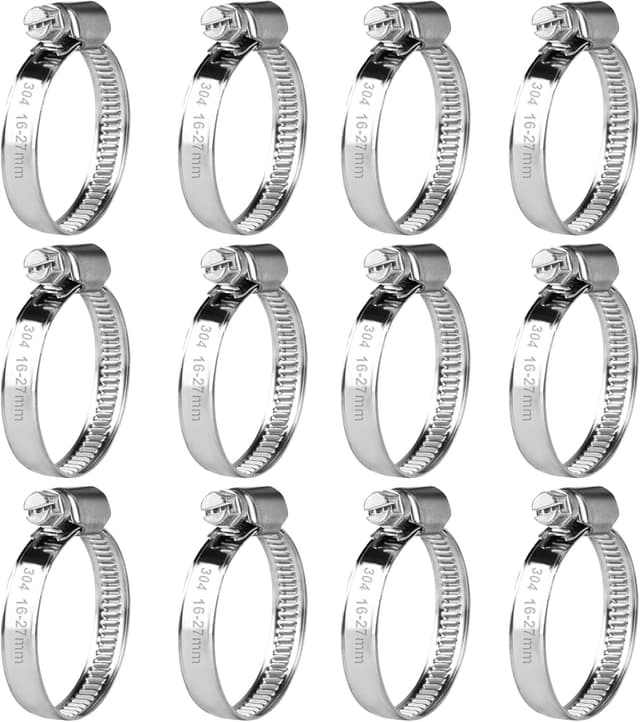 Detalle de MUZHUPGUZ 12er Schlauchschellen Set aus 304-Edelstahl, einstellbar 16–27 mm