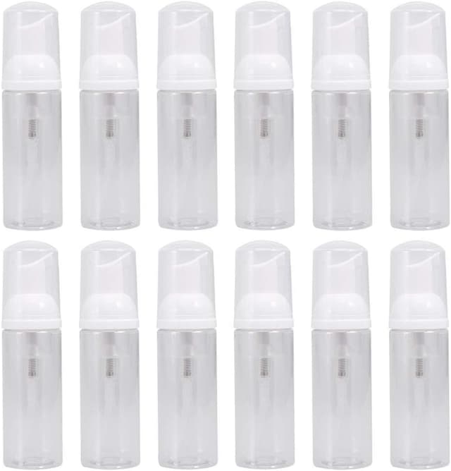 Detalle de Healifty 12pc Plastic Foam Dispenser Bottles (Refillable, 50ml) – White travel hand soap & shampoo containers