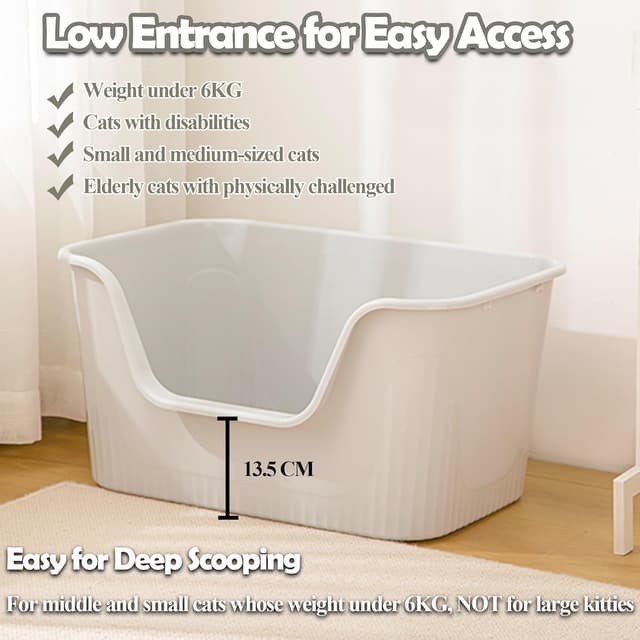 Detalle de Vealind Katzenklo offen, Groß (45 x 36 x 22,5 cm) mit hohem Rand – niedrige Einstiegshöhe, grau