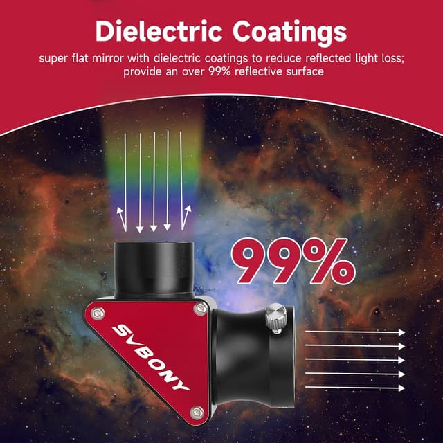 Detalle de Svbony SV188P : diagonale miroir diélectrique 1,25” à 90° pour télescopes réfracteurs