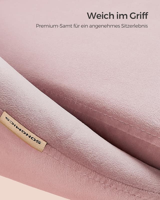 Detalle de SONGMICS Homeoffice- & Schminkstuhl aus Samt OBG020R02, höhenverstellbar, pastellrosa