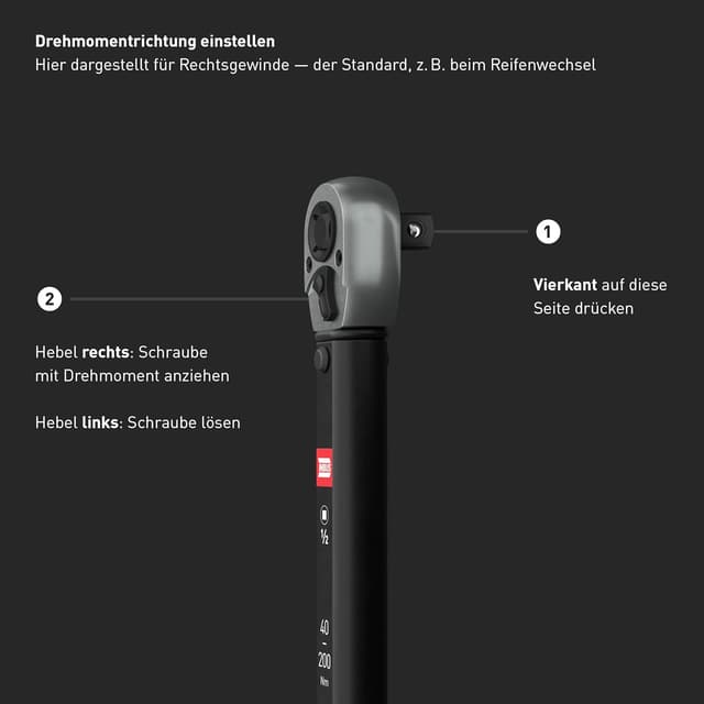 Thumbnail 2 de INBUS 73967 Drehmomentschlüssel 1/2" (40–200 Nm) für Links- & Rechtsanzug