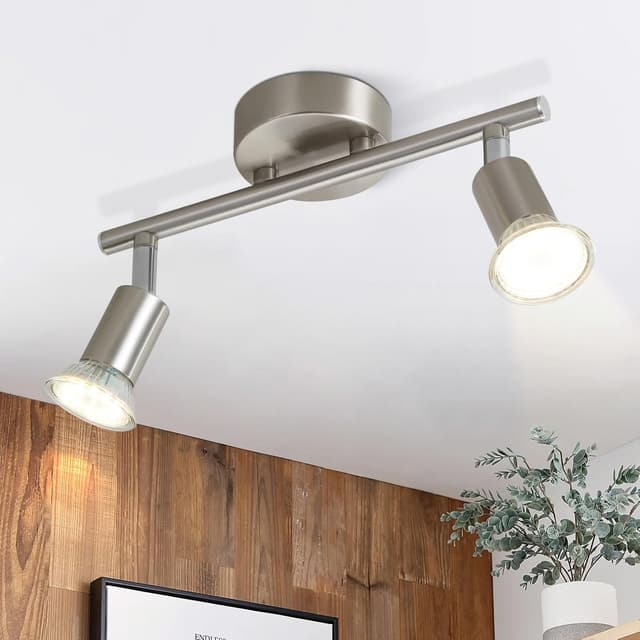 Detalle de Glitzerlife LED Deckenstrahler 2-flammig für Flur mit GU10, schwenkbar 330° (ohne Leuchtmittel) – silber