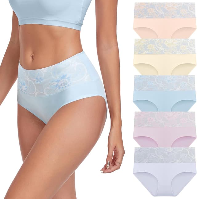 Detalle de Lapulas 5-Pack Women’s Cotton High Waisted Full Briefs (95% Cotton, Stretchy Underwear)