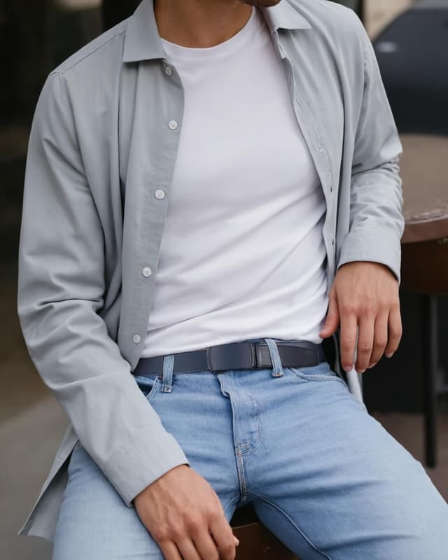 Detalle de CHAOREN cintura uomo in pelle con fibbia automatica a cricchetto da 35 mm