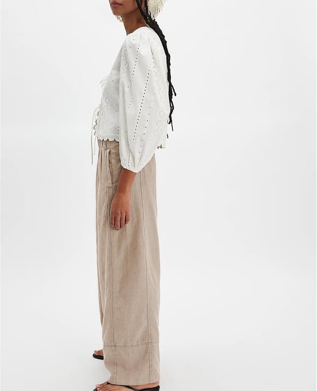 Detalle de SeeLuNa Linen Pants for Women — Cotton Baggy Boho Palazzo Pants with Pockets