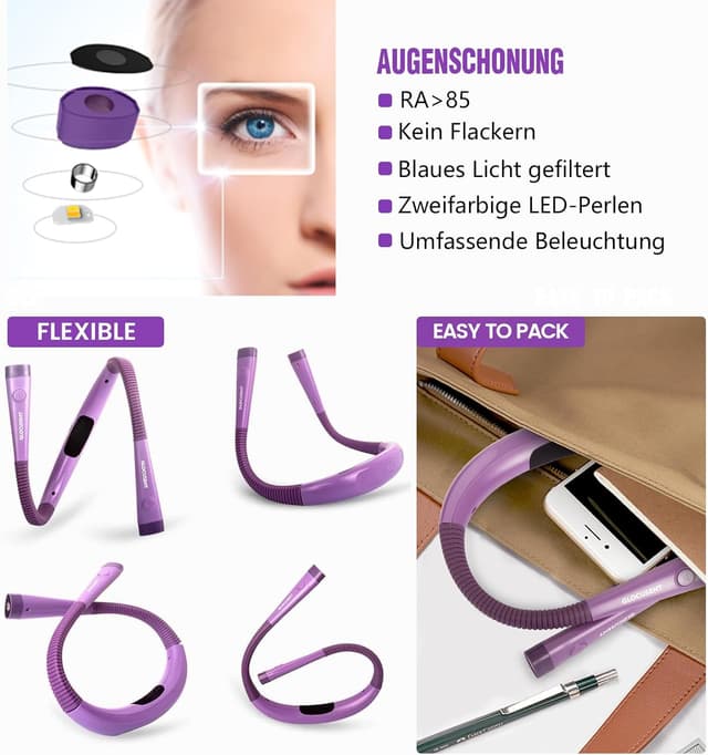 Detalle 2 de Glocusent Leselampe Hals 80 Stunden