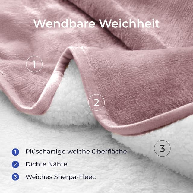 Detalle de Dreamzie wasserdichte Decke 152 x 203 cm für Sofa und Bett, reversible Sherpa-Fleece – hellrosa