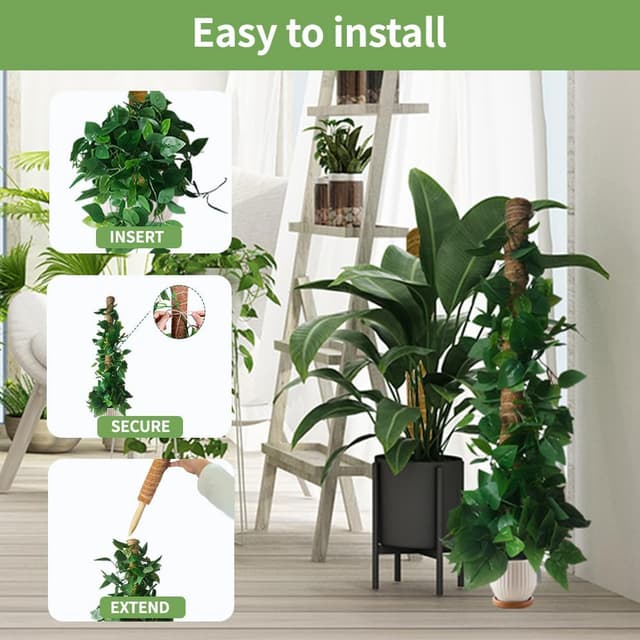 Detalle de YAWAHOME Moss Pole for Monstera (6 pack) – stackable coir support extendable up to 193cm