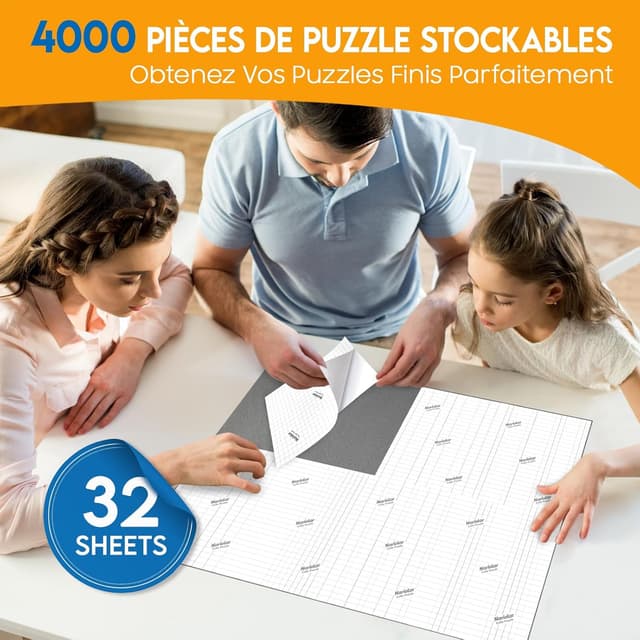 Detalle de Nariolar Colle Puzzle – Lot de 32 feuilles adhésives pour conserver jusqu’à 4000 pièces (4×1000)