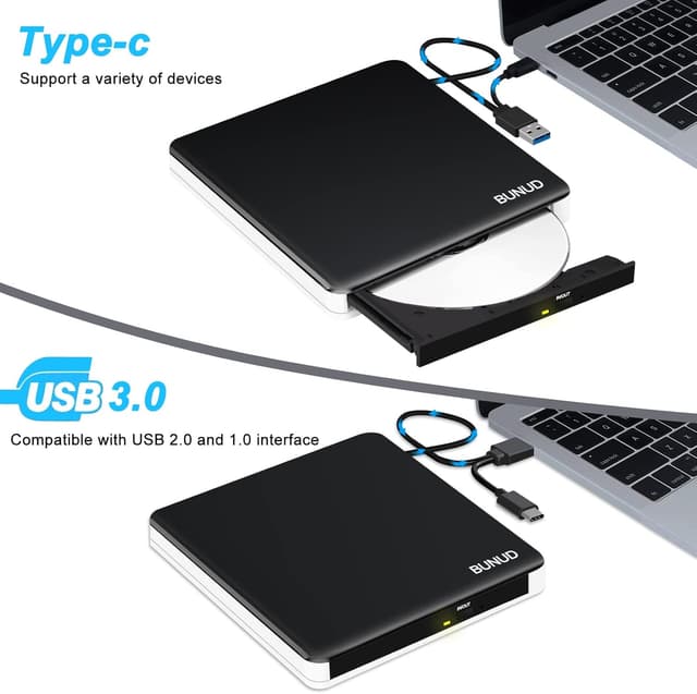 Detalle 2 de External CD DVD Drive USB 3.0 Type-C Slim Optical Drive 💽