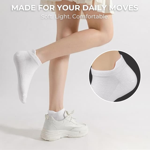 Detalle de Wamicu Chaussettes basses femme (lot de 5) respirantes en coton, anti-transpiration pour running, travail et loisirs