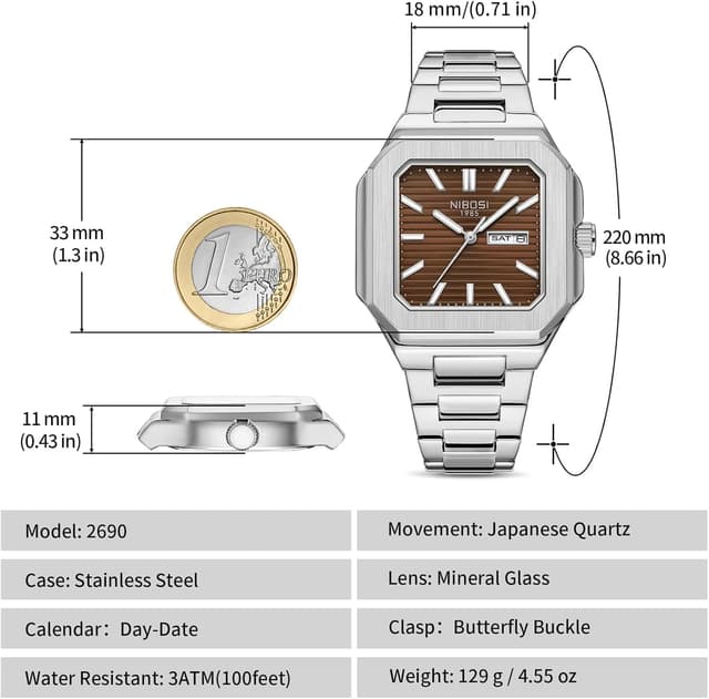 Detalle de NIBOSI orologio uomo quadrato analogico