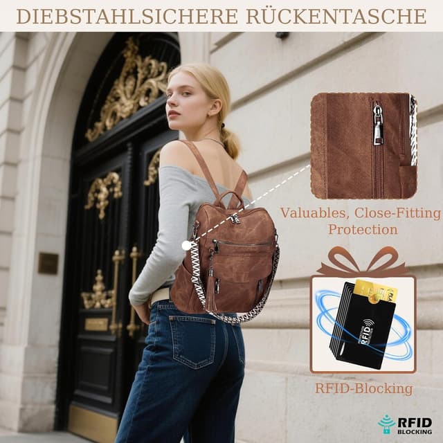 Thumbnail 6 de LEASOUL women’s vegan leather rucksack bag with anti-theft RFID sleeves