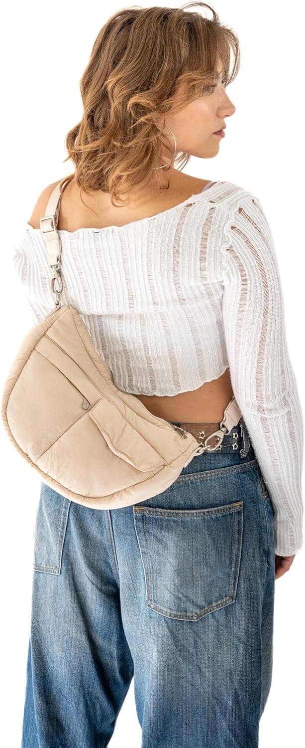 Detalle de Expatrié Vivy — sac bandoulière demi-lune pour femme, imperméable, format crescent