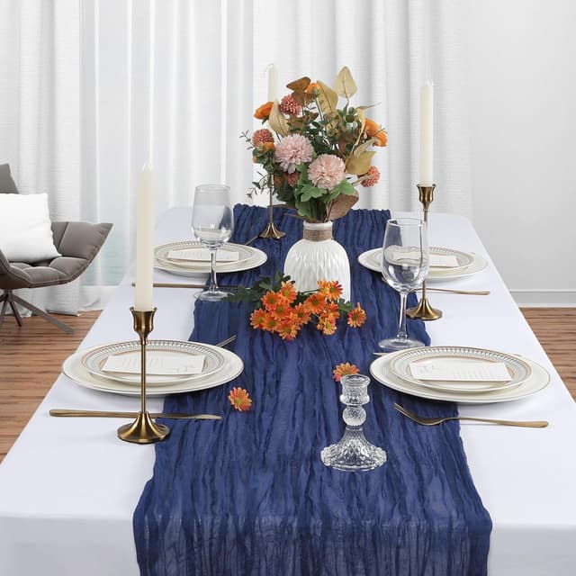 Detalle de 6-Pack Navy Blue Cheesecloth Table Runner (10Ft, 35x120 Inches) for Boho Party & Wedding Decor
