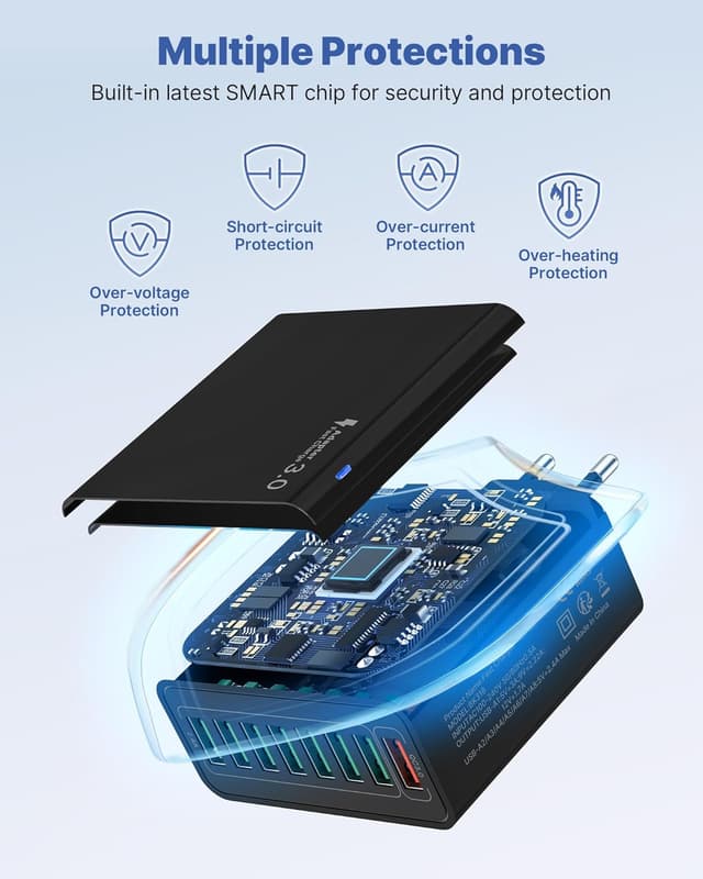 Detalle 2 de Tupneuf 40-W-USB-Ladegerät mit 8 Ports: Mehrfach-Netzteil für Samsung, Huawei und Xiaomi