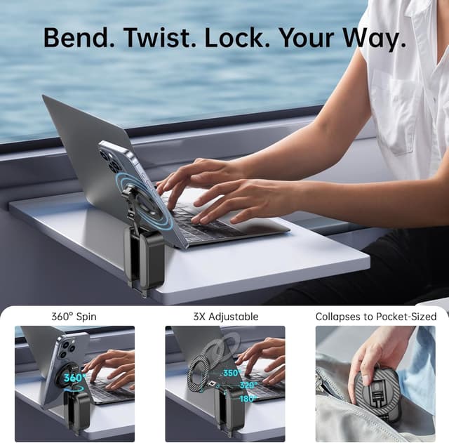 Detalle de AIRCADIA Handy Ständer für Flugzeug & Alltag – verstellbare Klemmhalterung mit 360°-Gelenk, MagSafe-kompatibel