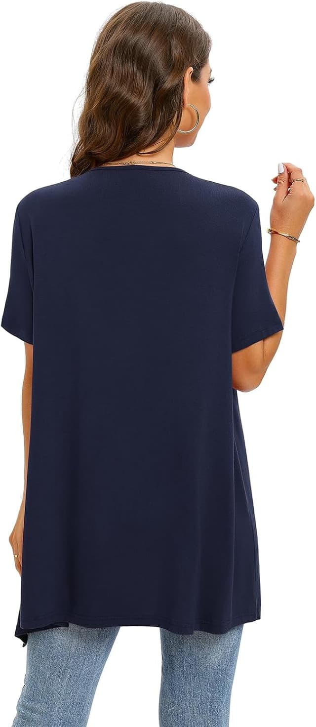 Thumbnail 3 de Wiwclo Veryoung Damen-Cardigan mit kurzen Ärmeln, offen vorne und Taschen – leichter Sommer-Cardigan mit High-Low-Saum