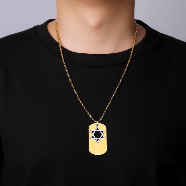 Detalle de VASSAGO Collier en acier inoxydable avec pendentif étoile de David ajustable (2 couleurs) pour homme