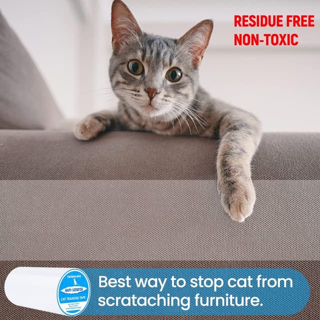 Detalle de Petslucent Cat Scratch Deterrent Sticky Paws Tape (Blue, 8in x 15Yard) – double-sided furniture protector training tape