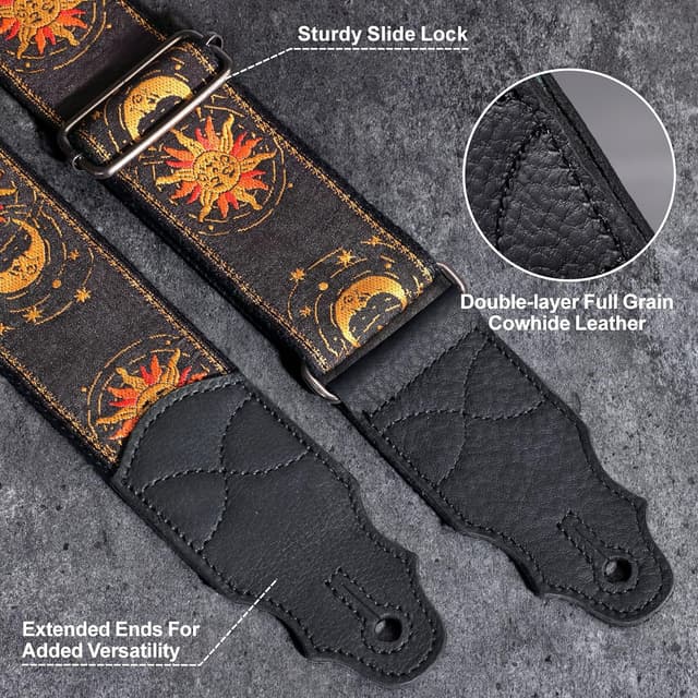 Detalle 2 de YIKOKO Gitarrengurt aus Rindsleder „Kopfschicht“-Design, verstellbar 38–64 Zoll