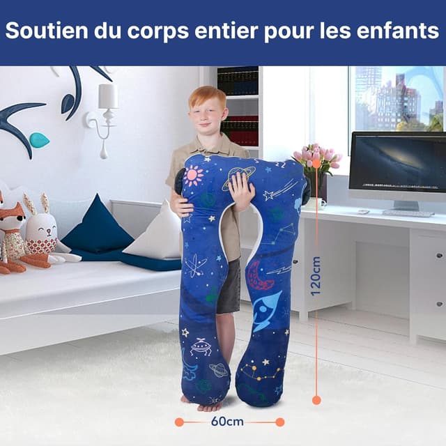 Detalle de MAKOSAS Oreiller Confort Enfant 4-12 ans en U ergonomique, compagnon de sommeil pour junior