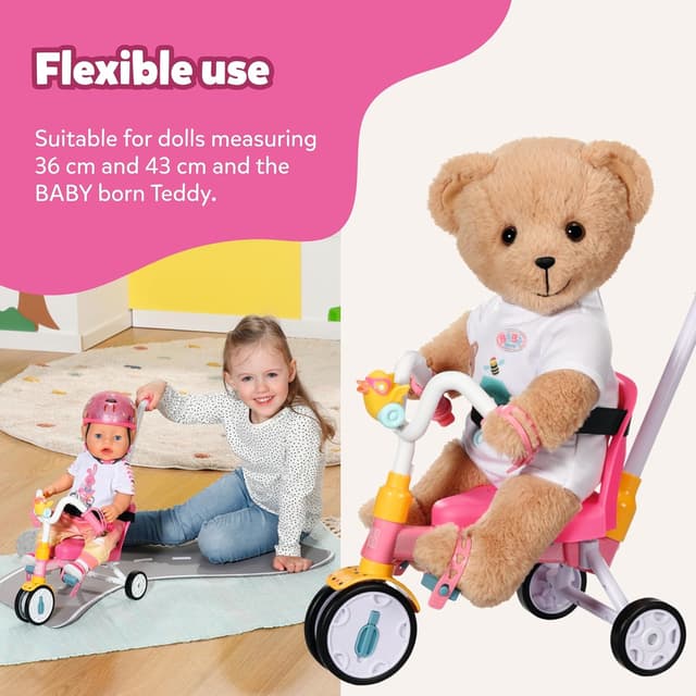 Detalle de Baby born Trike 835456 tricycle for dolls up to 43cm with functional wheels, safety belt and horn