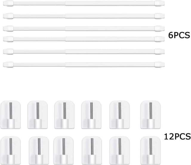 Detalle 2 de BANJILI 6-Set Scheibengardinenstangen 30–50 cm, ausziehbar mit selbstklebenden Haken für Küche & Fenster