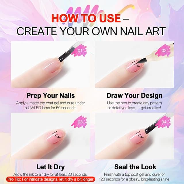 Detalle de 12 Farben Nagelkunst Stift-Set für DIY Nail Art – Graffiti- & Malstifte Marker mit Liner & Punktierstift (12-teilig)