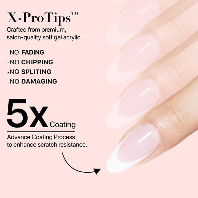 Detalle de SXC Cosmetics French Tip Press On Nails Pink Series — Medium Almond X-Pro Tips Starter Kit