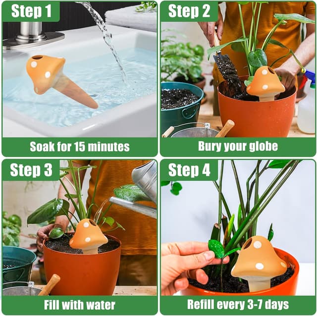Thumbnail 6 de 4 Pack Terracotta Self-Watering Spikes & Mushroom Globes (Self Watering Planter Insert)