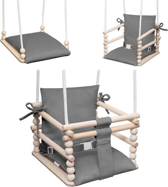 Detalle de MAMOI Altalena per bambini Baby swing 3 in 1 in legno (per casa e porta), fino a 25 kg