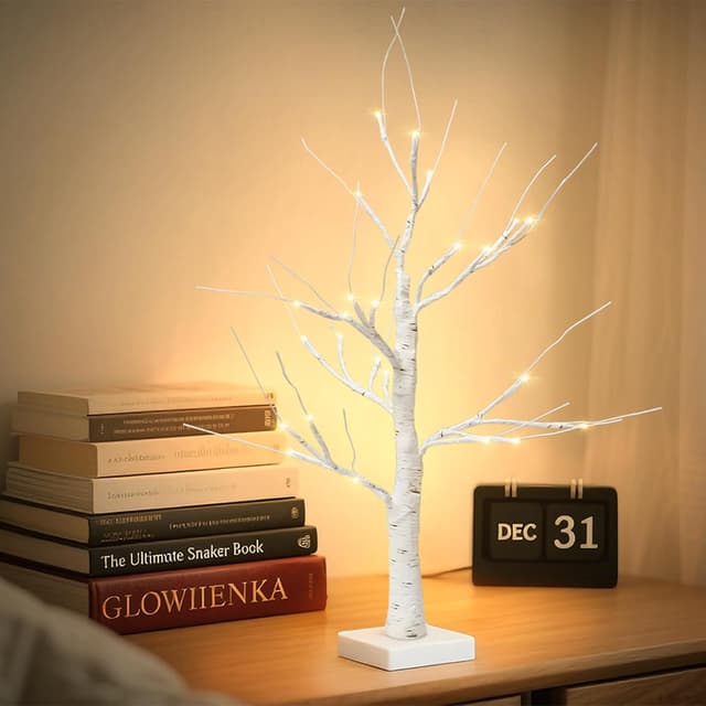 Detalle de Newthinking White Birch Twig 2FT (2 Pack) with 24 Warm White LEDs – battery or USB tabletop Easter decoration