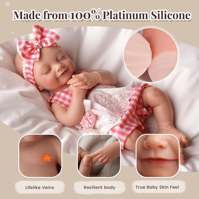 Detalle de BABESIDE 16" Sleeping Silicone Reborn Baby Doll with Feeding Kit (Full Platinum Silicone)