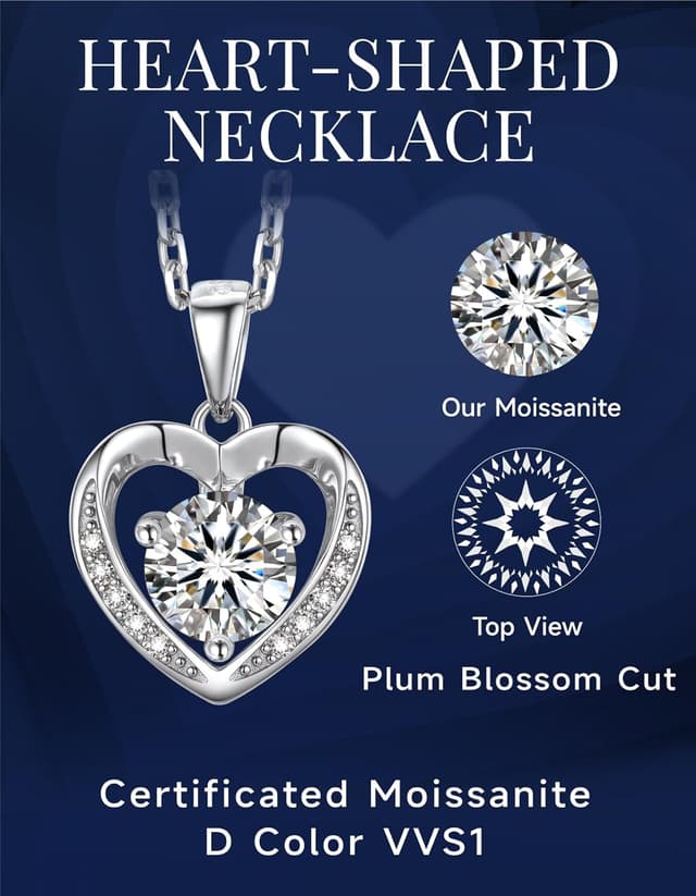 Detalle de MomentWish Damen Halskette aus 925 Sterling Silber mit Herz-Anhänger & Moissaniten (1–2 Karat)