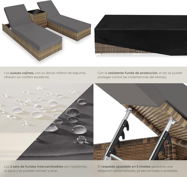 Thumbnail 5 de tectake® Set 2 tumbonas ratán con mesa