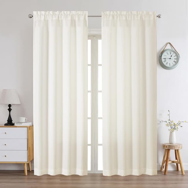 Detalle de Chyhomenyc Light Filtering Curtains, Faux Linen Textured 84" Length (2 Panels)