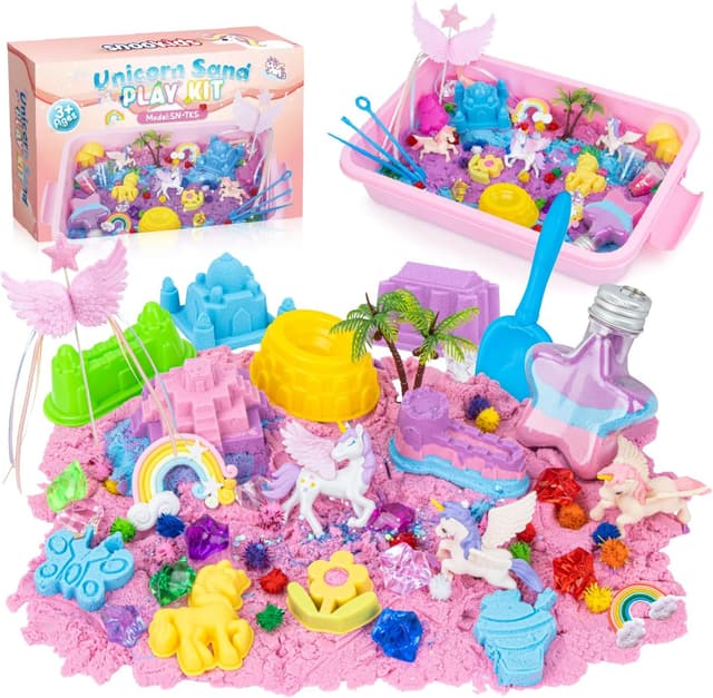Detalle de snookids Einhorn-Sandspielzeug-Set mit Himmelssand, 24 Formen & Aufbewahrungsbox (690 g)