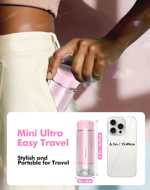 Detalle 2 de Water Flosser Cordless Travel Mini Oral Irrigator (IPX7, USB-C) with Telescopic Water Tank, 5 Modes & 6 Jet Tips – L Pink