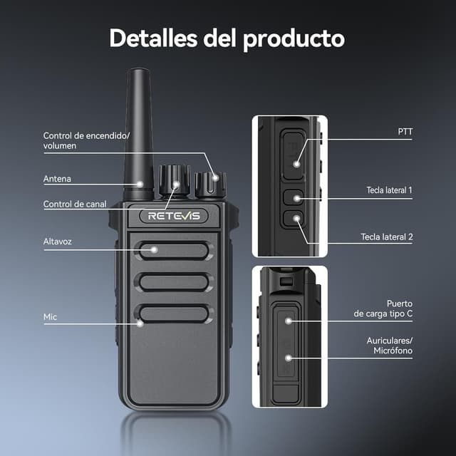 Thumbnail 6 de Retevis MateTalk P64 Walkie Talkie 12 h batería