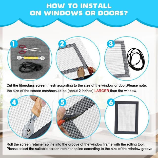 Detalle de BUZIFU Fliegengitter Meterware aus Fiberglasgewebe (200 x 200 cm, weiß) inkl. Fensterputzbürste