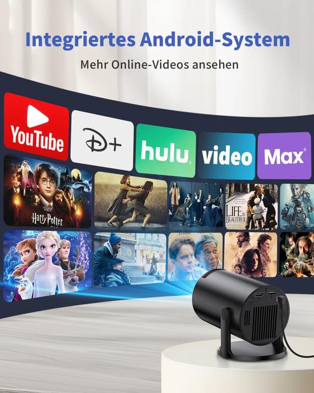 Detalle de Yoton Y4PRO Mini Beamer (tragbar) mit Wi‑Fi 6, Bluetooth 5.4, 720p nativ & 1080p-Unterstützung, Schwarz