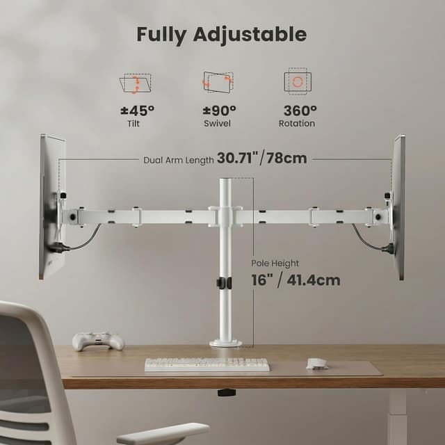 Detalle 2 de ErGear Monitor-Halterung 2 Monitore (13–32 Zoll) mit VESA 75/100, weiß