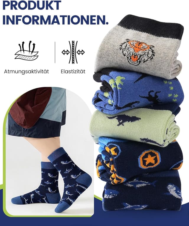 Detalle de Kyopp 10 Paar Kinder-Socken für Mädchen & Jungen – klassisch, lustige Crew Socks aus Baumwolle