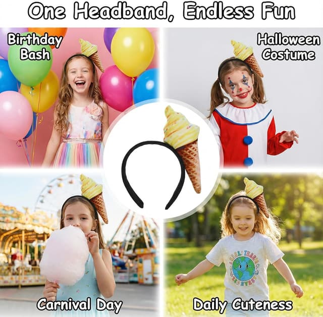 Detalle de Beavorty bandeau en forme de cornet de glace en tissu doux, accessoire de fête (unisex)