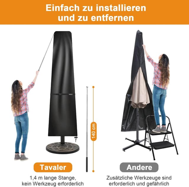 Thumbnail 6 de Tavaler Sonnenschirm Schutzhülle 3–4 m (mit Stab) aus 420D Oxford-Gewebe, wetterfest