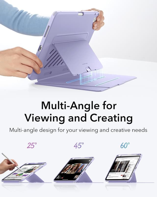 Detalle 2 de ESR Coque iPad Air 11" (M4/M3/M2) & 10,9" (5e/4e) avec support vertical et porte-stylet – Série Flip, violette
